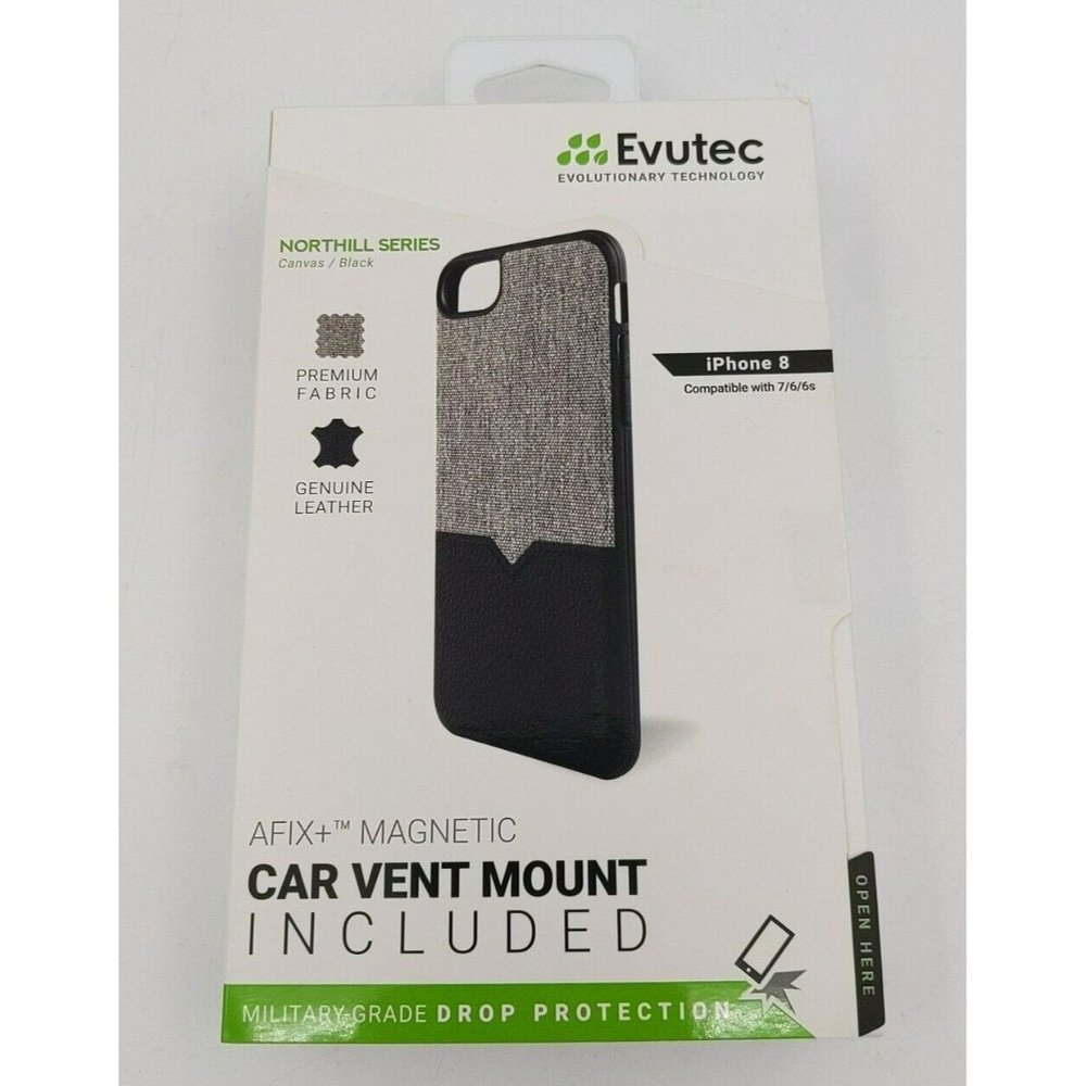 Evutec Cell Phone Case W/ Car Mount Black & Gray Iphone Case For 6 6S 7 & 8 New!